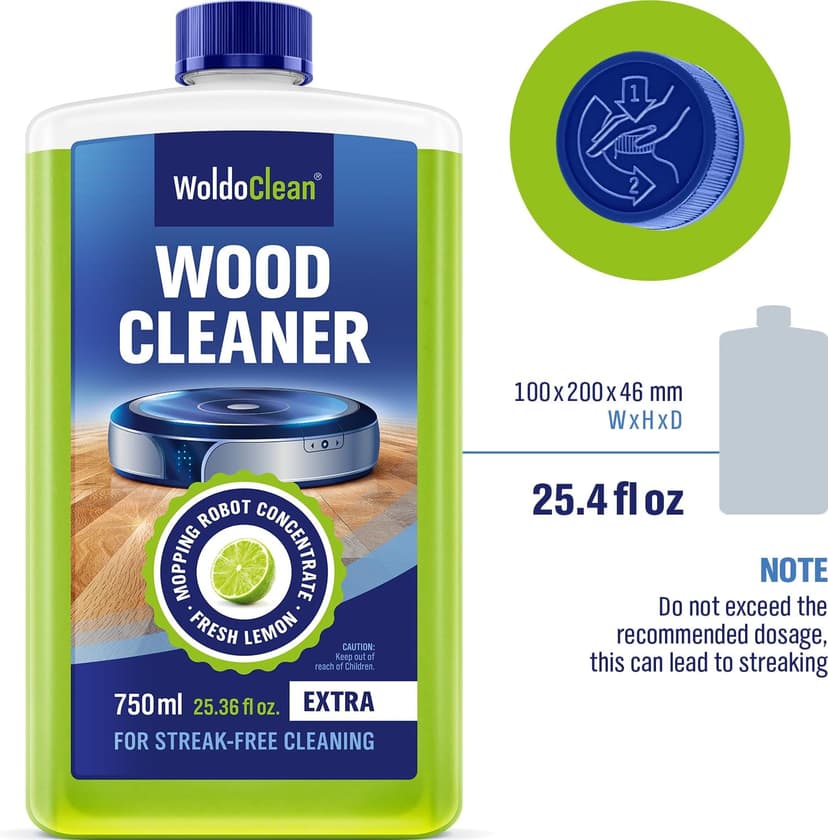 WoldoClean Robot Mop Floor Cleaner Concentrate - safe for Sealed Hardwood, Laminate & LVP Vinyl, 25oz for 75-150 uses