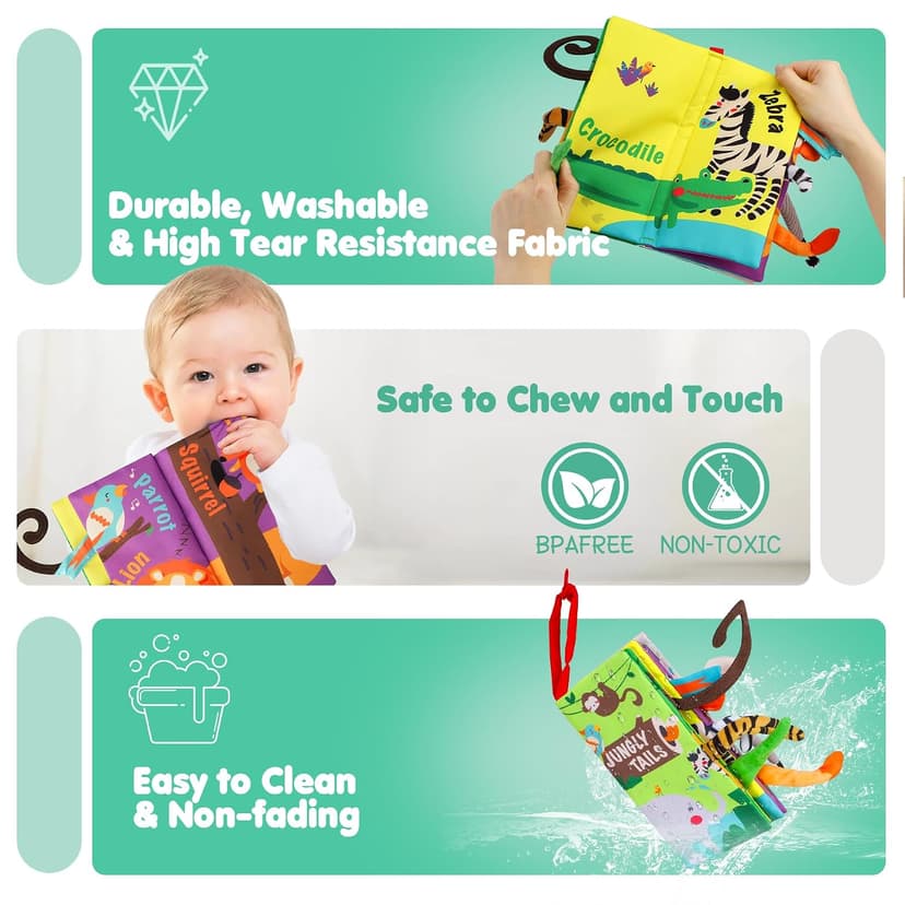 Crinkle Cloth Book Toy for Baby 0-3-6-12-18 Months, Early Development Stroller Soft Toy, Newborn Shower Gift for Boy Girl beiens Baby Books Toys, Tummy Time Touch and Feel Sensory Toys for Infant B07TXYC6WD