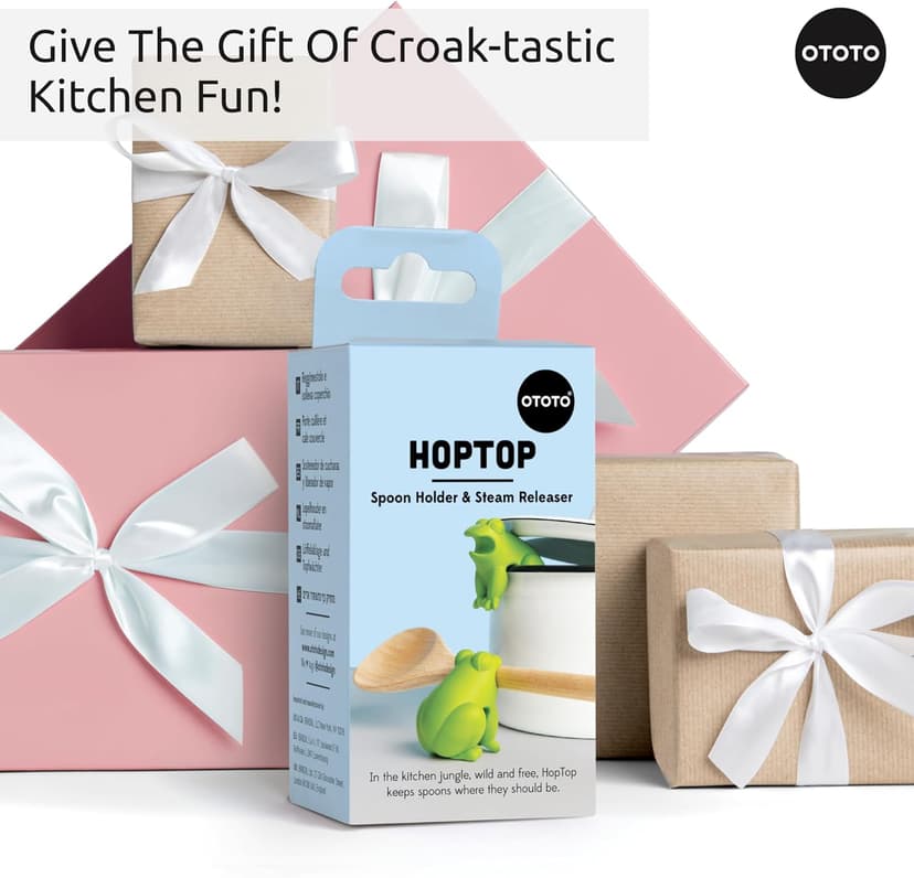 OTOTO New HopTop Frog Spoon Holder for Stove Top - Spoon Rest for Stove Top and Steam Releaser, Cute Kitchen Accessories, Cooking, Cool Gadgets, Fun Kitchen Gifts, White Elephant Gifts