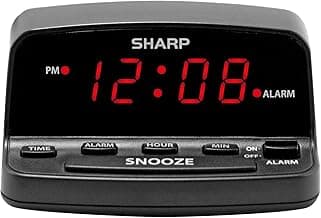 Sharp Digital Alarm Clock with Keyboard Style Controls, Battery Back-up, Easy to Use with Simple Operation, Black Case with Red LED Display