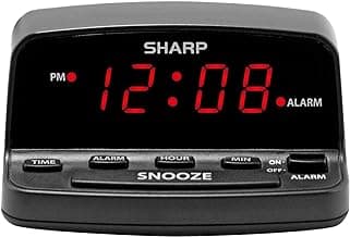 Sharp Digital Alarm Clock with Keyboard Style Controls, Battery Back-up, Easy to Use with Simple Operation, Black Case with Red LED Display