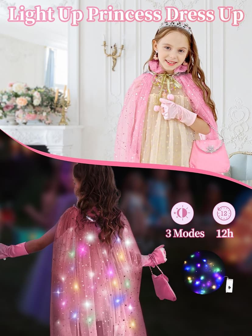 Toddler Dress Up Clothes with Accessories, Princess Toy for Kids Birthday Gift Light Up Princess Dress Up for Girls 3 4 5 6 Years Old B0F1N78G97
