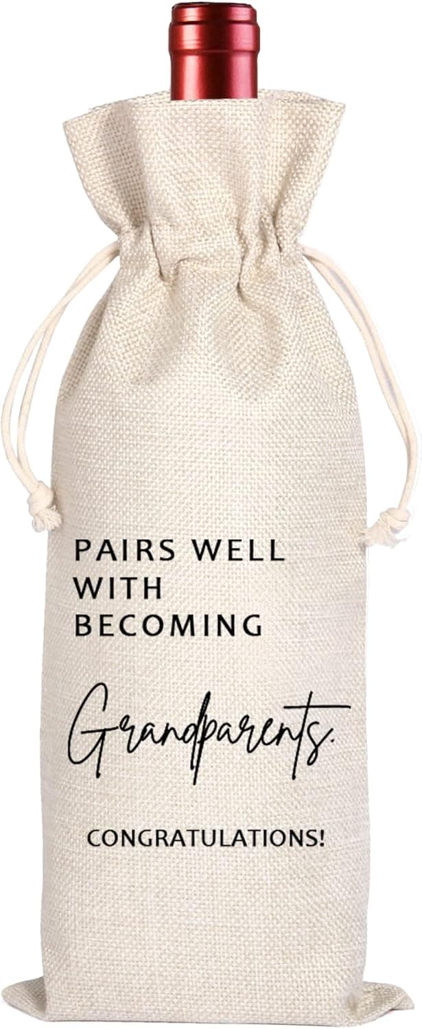 Grandparents Wine Themed Announcement,Gandma Grandpa Wine Bag,New Grandparents Gift-Pairs Well with Becoming Grandparent Congratulations