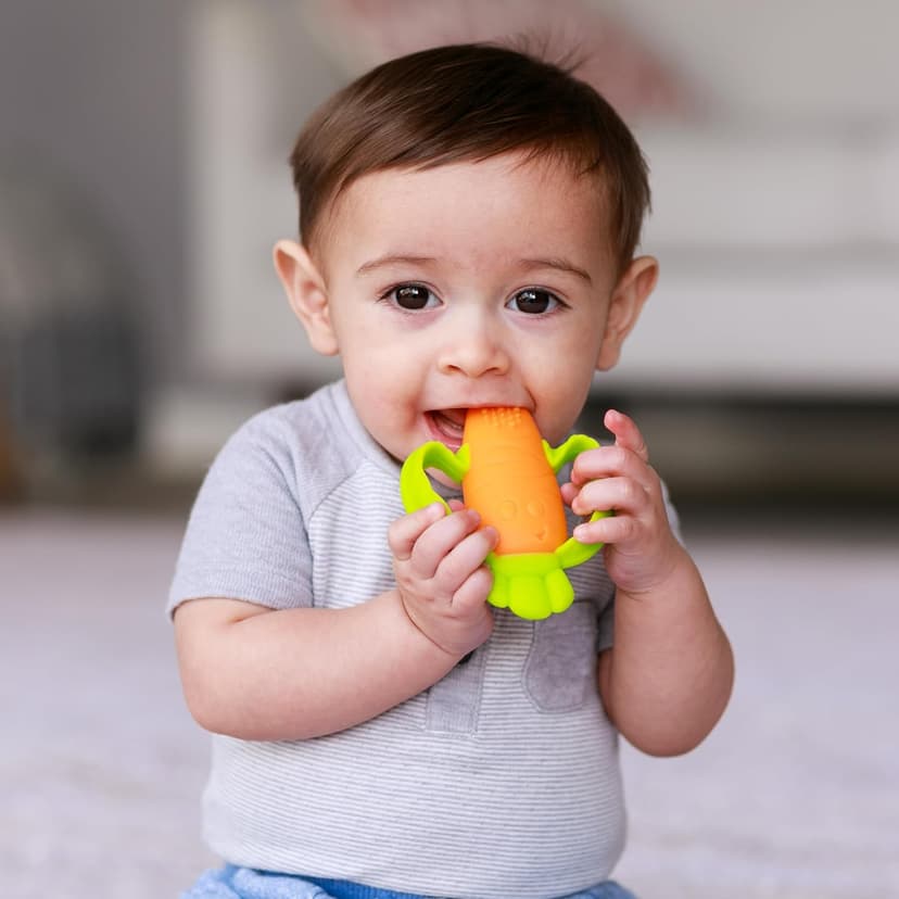 Infantino Lil’ Nibbles Textured Silicone Teether, BPA-Free Baby Teething Toy, Soft, Easy to Hold, Sensory Stimulation for Infants, Carrot