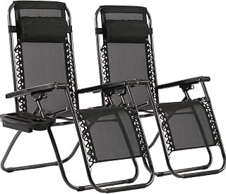 FDW Zero Gravity Lawn Lounge Chairs Set of 2 with Pillow and Cup Holder - Adjustable Reclining Folding Outdoor Chairs for Deck, Beach, Yard