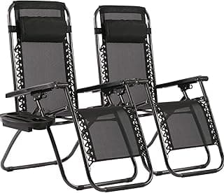 FDW Zero Gravity Lawn Lounge Chairs Set of 2 with Pillow and Cup Holder - Adjustable Reclining Folding Outdoor Chairs for Deck, Beach, Yard