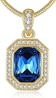 Christmas Gifts for Women 14K Plated Gold Necklace for Women Square Crystal Necklace with Snake Chain Gold Jewelry for Womens Birthday Gifts for Wife Birthstone Necklaces for Wife Jewelry for Girlfriend Gift for Anniversary Wedding Valentines Mother's Day