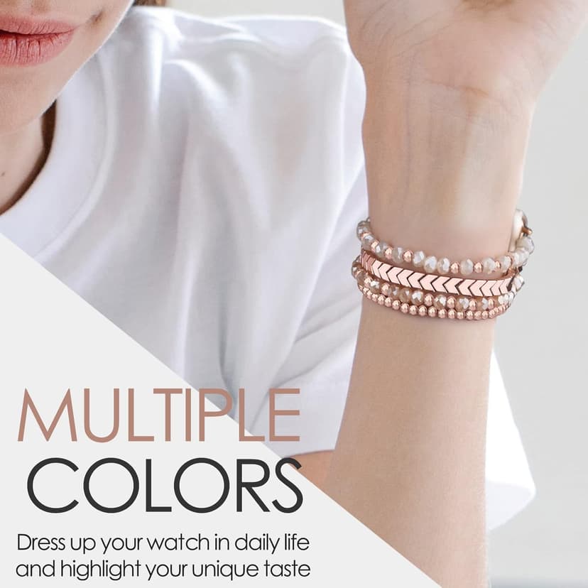 MOFREE Beaded Bracelet Compatible with Apple Watch Band 38mm/40mm/41mm/42mm, Fashion Elastic Stretch Women Bands for iWatch Series 11/10/9/8/7/SE/6/5/4/3/2/1 iPhone Watch Strap Bands Rose Gold