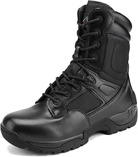 NORTIV 8 Mens Military Tactical Work Boots Hiking Side Zip Leather Outdoor Motorcycle Combat Boots Response