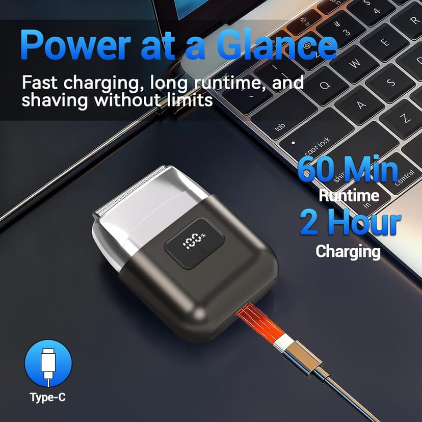 Electric Foil Shavers for Men: Mini Electric Razor with 3 Floating Blades, LED Display, Dual Speed - IPX7 Waterproof Wet/Dry Cordless Razor, USB Fast Charging, Travel Lock