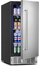 Feelfunn 15 Inch Undercounter Beverage Refrigerator - 126 Cans Beverage Fridge with Stainless Steel Door for Beer Wine Soda - Built-in or Freestanding Wine Cooler for Home Kitchen Bar
