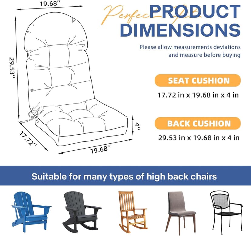 Outdoor Adirondack Chair Cushion Set of 2 Waterproof Lawn Chair Cushions 47.24 * 19.69 * 4", High Back Patio Cushions with Ties Elastic Band,Flower