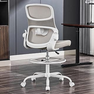 Drafting Chair Armless, Tall Office Chair with Adjustable Foot Ring and Lumbar Support, Ergonomic Mesh High Desk Chair for Standing Desk, Black