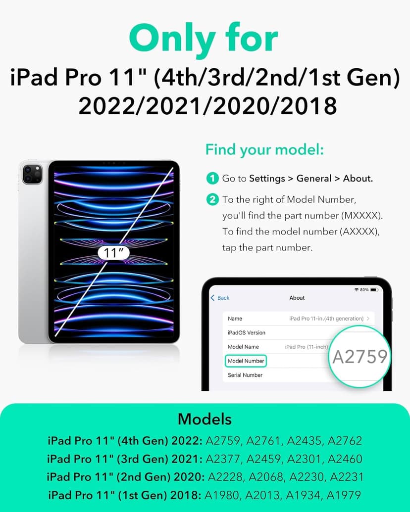 ESR for iPad Pro 11 Inch Case (2022/2021/2020/2018, 4th/3rd/2nd/1st Generation), Removable Magnetic Cover, Adjustable Portrait/Landscape Stand with Raised Display View, 9 Standing Angles, Brown