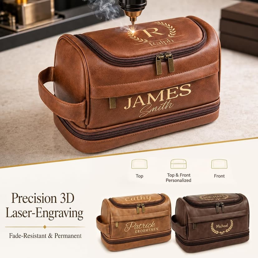 Personalized Toiletry Bag for Men, Custom Toiletries Bag Gifts for Men, Him, Birthday, Anniversary, Graduation, Groomsmen, Dad, Husband, Boyfriend, Leather Engraved Travel Cosmetic Shaving Hygiene Bag B0DZ6SCD7C