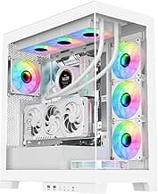 SAMA NEVIEW 4503 Mid Tower PC Case with Dual Tempered Glass Panels, 4×120mm ARGB Fans Pre-Installed, High Airflow ATX PC Case for Case PC Gaming, USB 3.0×2, Type-C Port, Supports Top 360mm AIO – White
