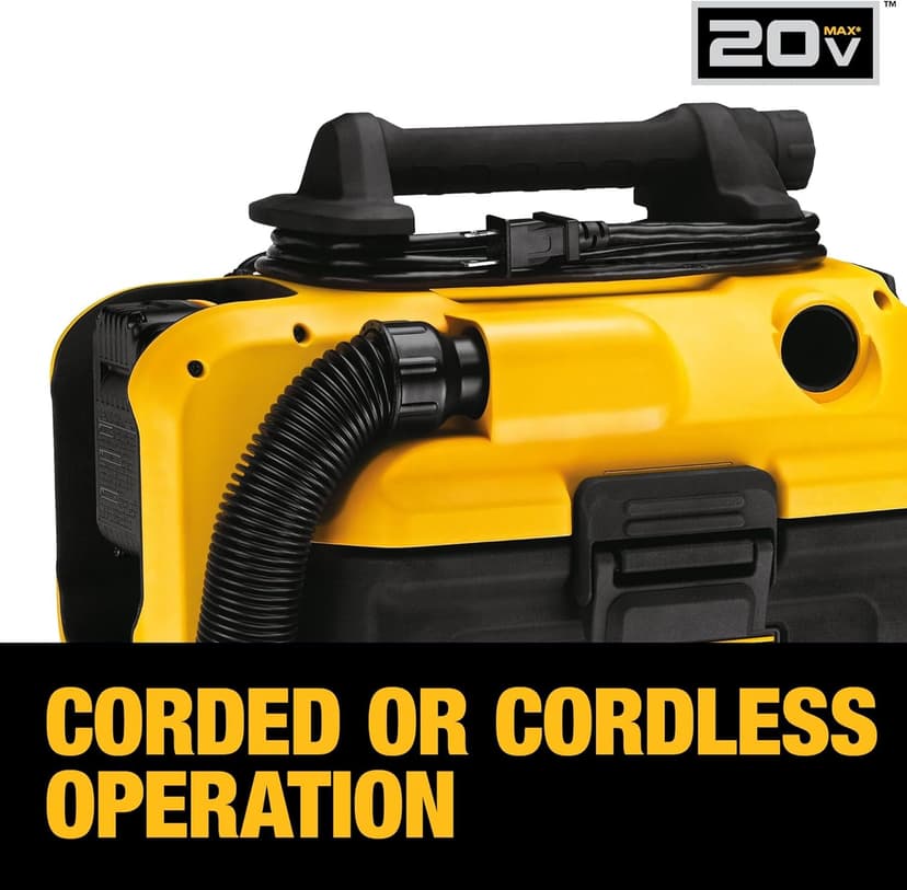 DEWALT 20V MAX Shop Vacuum Wet and Dry, Shop Vac 2 Gallon, Cordless and Corded Wet Dry Vacuum Cleaner, Wide Nozzle, Hepa Filter, Tool Only (DCV581H)