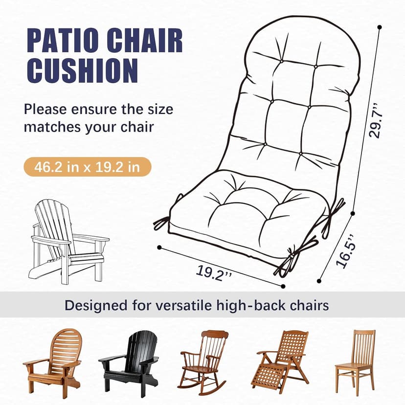 Gnostik 2 Pcs Outdoor Adirondack Chair Cushion 47x19.2x4 in, Floral Waterproof Indoor/Outdoor Thicken Larger High Back Outdoor Chair Cushions Lounge Cushion Replacement Cushions for Patio Furniture