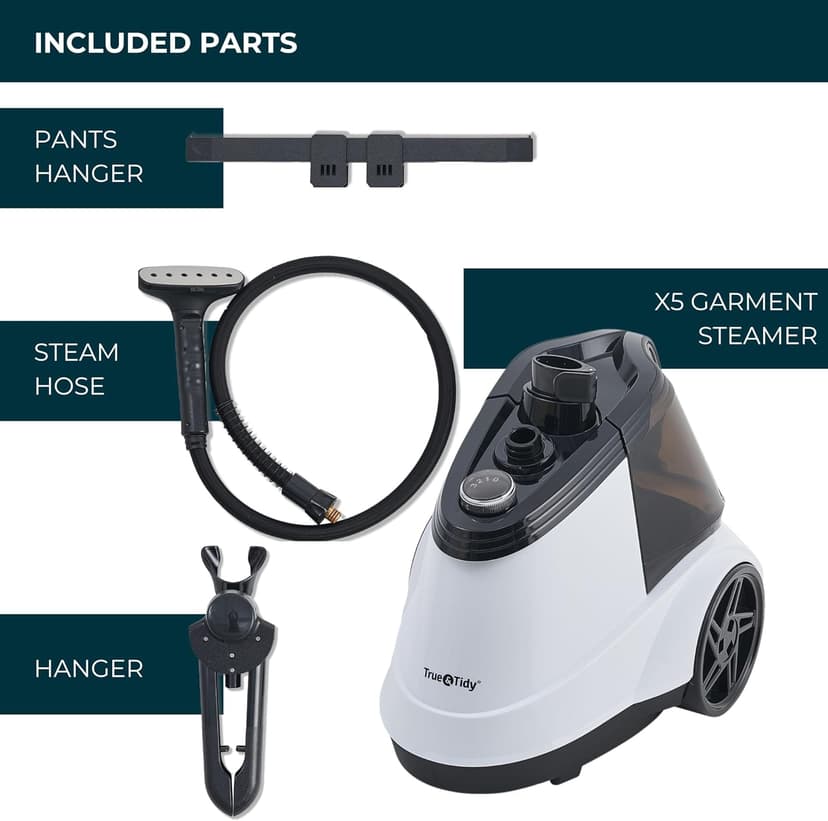 True & Tidy® Heavy Duty Auto Shut-off Commercial Full-Size Garment Steamer, Smart Water Sensor with Beep Alert, 3 Steam Settings, XL 2.9L Tank, 1800 watts, 90+min of Continuous Steam (White, Smart)