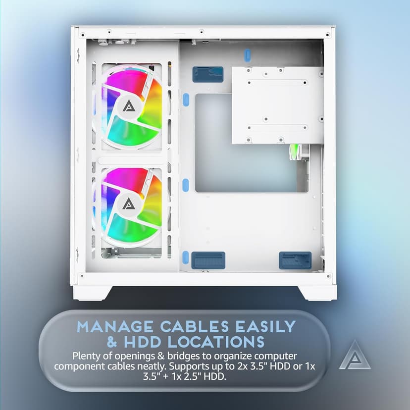 Apevia Prism-WH Prism Micro-ATX Gaming PC Cube Case w/ 5X 120mm ARGB Fans, 366 RGB Modes, Dual Tempered Glass Panels, 240mm Radiator Support, 1X USB3.0, 2X USB 2.0, HD Audio Port, White