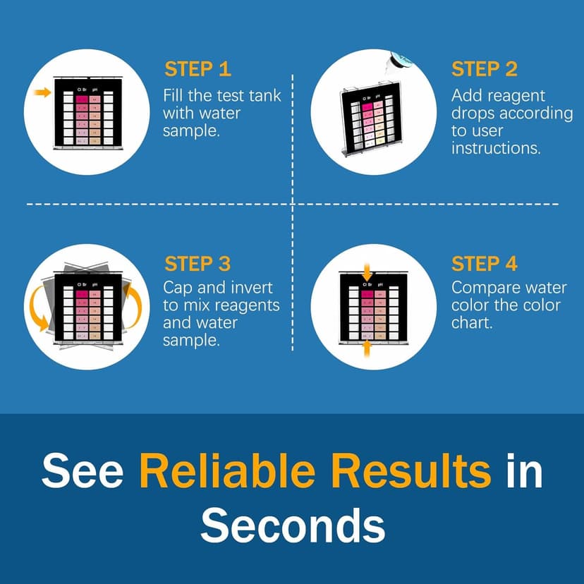 9 Way Pool Test Kit - Hot Tub and Spa Water Chemical Test Kit for pH & Total Chlorine & Free Chlorine & Bromine & Total Alkalinity & Calcium Hardness & Cyanuric Acid & Copper & Phosphate