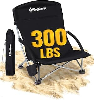 KingCamp Low Beach Chair, High Back Folding Camping Chair for Adults, Oversized Breathable Mesh Seat, 300lbs Heavy Duty Portable Chair with Cup Holder & Storage Pockets for Beach, Outdoor