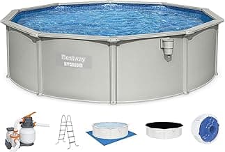 Bestway Hydrium Above Ground Swimming Pool, 15' x 48" Round Steel Wall Pool Set with Sand Filter Pump, Chemical Dispensers, and Accessories