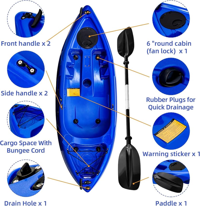 Fishing Kayaks, 12.4FT, 2-3 Person Sit on Top Kayak for Adults with Paddle & Comfortable Seat, Capacity of 600LBS, Hard Shell Recreational Ocean Kayak Boat