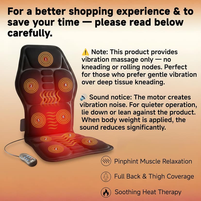 Vibration Back Massager with Heat, Seat Massager with 9 Vibrating Motors & 5 Modes, Chair Massager Cushion, Massage Pad for Chair, Office, Gifts for Mom