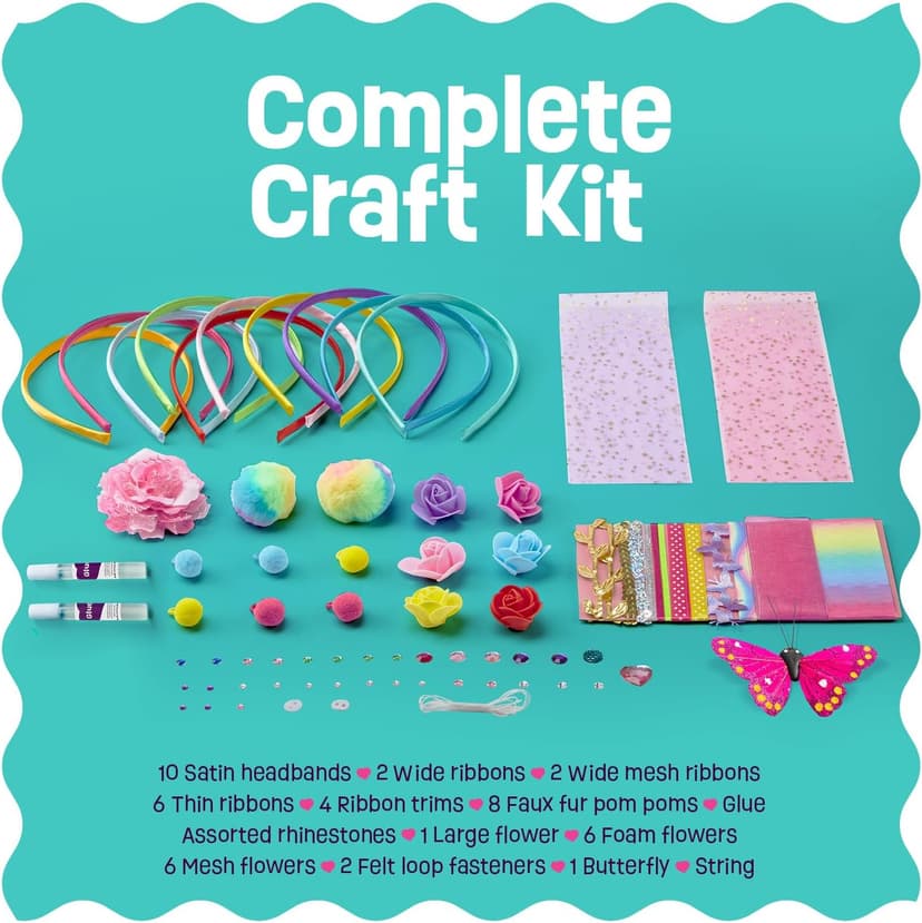 Pretty Me Headband Making Kit for Girls - Arts & Crafts Gift - Make Your Own Fashion Headbands for Kids - DIY Hair Accessories Set - Gift for Ages 5-12 Year Old Girl - Little Kids Art & Craft Gifts