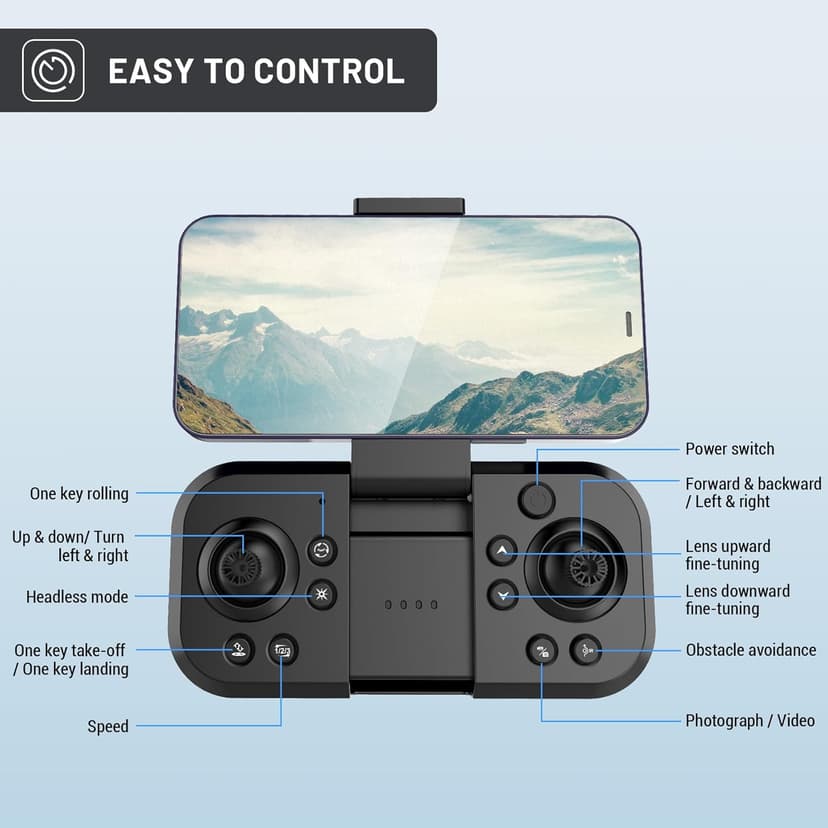 4K Drones with Camera for Kids,Drones for Adults withEmergency Stop, Headless Mode, 360° Flips, CarryingCase & 2 Batteries,Wireless RC Toys for Boys Girls(Black)