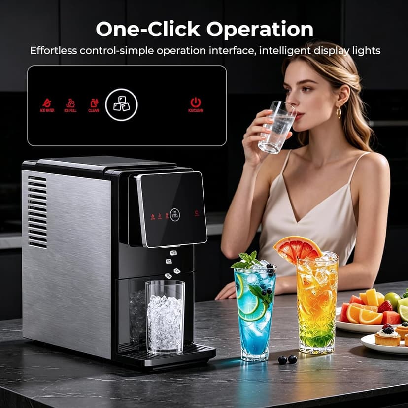 Antarctic Star Nugget Ice Maker Countertop, 33 Lbs/24H, Automatic Ice Dispenser, Self-Cleaning Portable Ice Machine, 1.8L Water Tank, Touch Screen & Auto Ice Drop, for Home/Office/Kitchen
