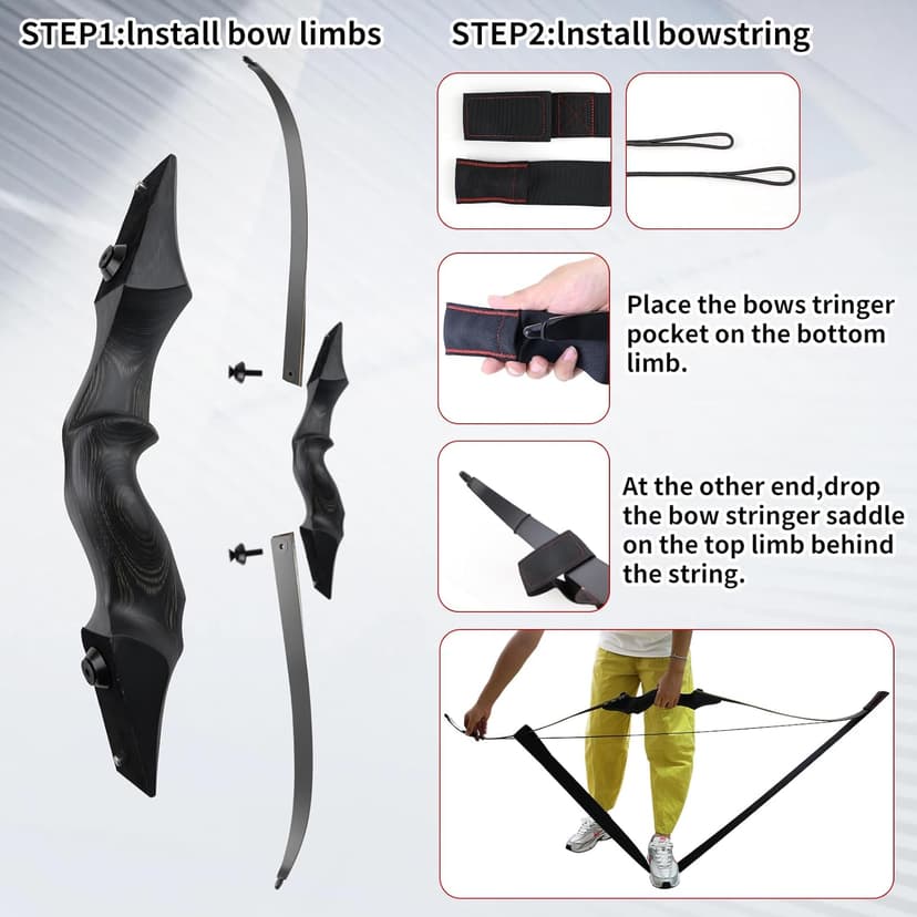 Black Hunter Recurve Bow 60" Right-Handed Bow Ergonomically Designed for Comfortable Grip Suitable for Beginners and Longbow Enthusiasts to Train Or Hunt