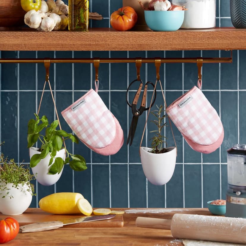 KitchenAid Gingham Mini Oven Mitt 2-Pack Set, Dried Rose, 5.5"x8" B0BMKLJMKR