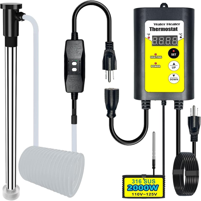 2000W Bathtub Heater | Pool Heater for Above Ground Pools, Portable Extra Baptistry Heaters for Baptismal Water Warmer, Inflatable Hot Tubs Warmer -120V Immersion Water Heaters for Bathtub