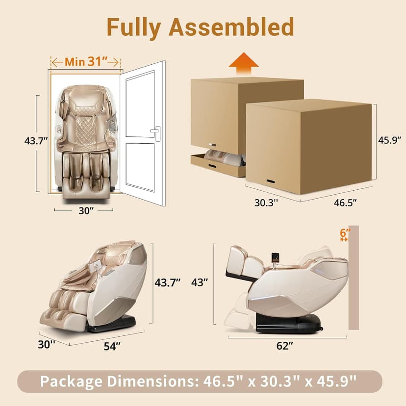 MYNTA Massage Chair Full Body with Heat, Zero Gravity SL-Track 3D Massage Chairs with Thai Stretching, 12 Modes,12 Massage Techniques, Calf & Foot Massage, Wireless Charging, White Noise