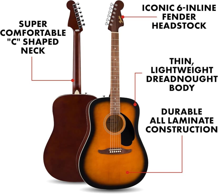 Fender California Debut Redondo Series Acoustic Guitar, Beginner Guitar, 2-Year Warranty, 2-Tone Sunburst