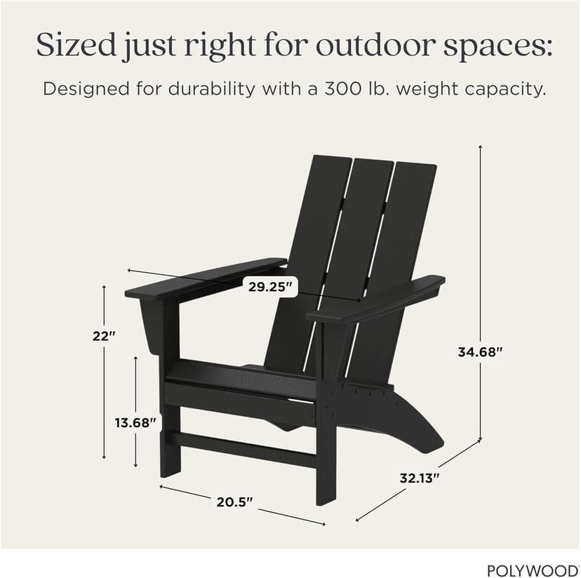 Polywood Modern Adirondack Chair – All-Weather Outdoor Lawn Adirondack Chairs – HDPE, Fade-Resistant & Durable Outdoor Furniture – For Patio, Deck & Fire Pit Chairs – Black