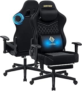 HOFFREE Gaming Chair with Speakers Bluetooth Massage Gaming Chairs for Adults Suede Fabric 165° Reclining Ergonomic Computer Chairs with Footrest Pocket Spring Cushion High Back Gamer Chair Black