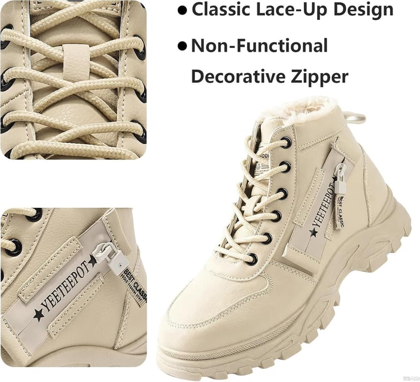 Yeeteepot Womens Snow Boots Warm Winter Boots Ladies Fur Lined Ankle Boots Lace Up Outdoor Booties Anti-Slip Sneakers Waterproof Walking Shoes
