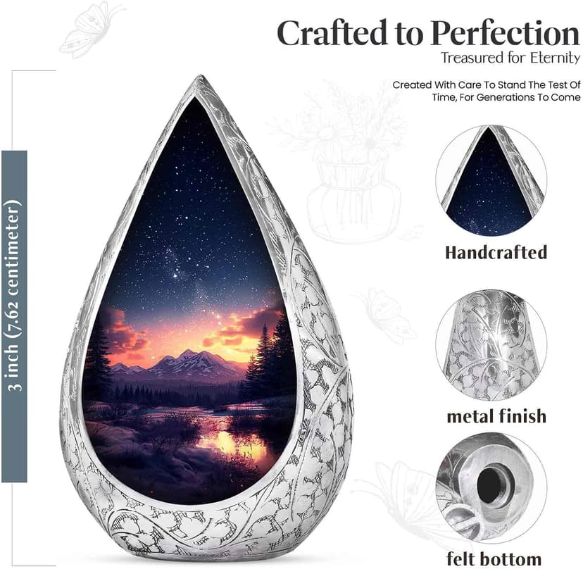 Majestic Night Burial Urn for Adult Female and Male - Small Drop Urns for Human Ashes Adult - Urns for Human Ashes - Memorial Funeral Gift 3 Inch with 3 Cubic Capacity B0FHDYNKTV