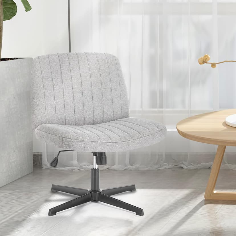 Sweetcrispy Criss Cross Chair Legged, Armless Office Swivel Desk Chairs No Wheels, Vanity Height Adjustable Wide Seat Comfy Cute Computer Task Seating for Home Bedroom, Grey