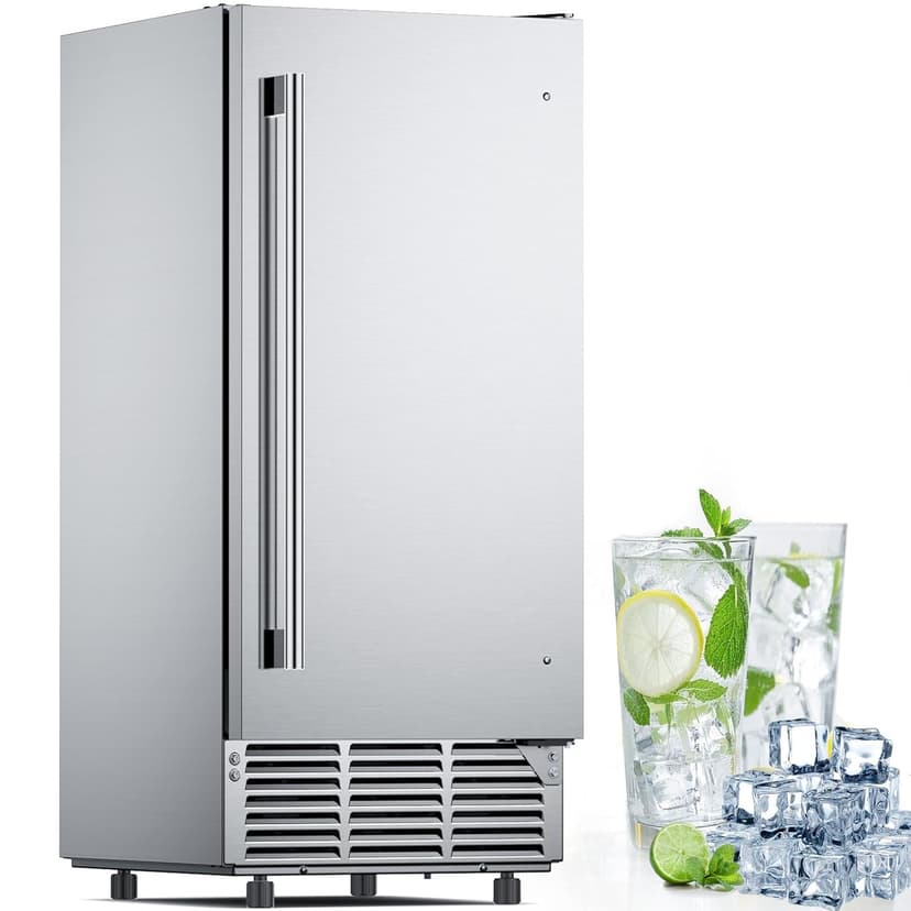 Mojgar ETL Approval Commercial Under Counter Ice Maker 100 Lbs/Day with 30 LBS Bin, 15" W Freestanding Built-in Ice Maker, Undercounter Ice Machine with Self Cleaning for Home/Bar/Restaurant，Silver