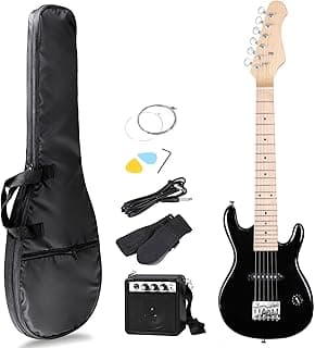 Smartxchoices 30 Inch Electric Guitar, Starter Kit for Kids with 5W Amplifier,Picks, Gig Bag, Shoulder Strap, Cable & Accessory Kit,Solid Wood Body, Black