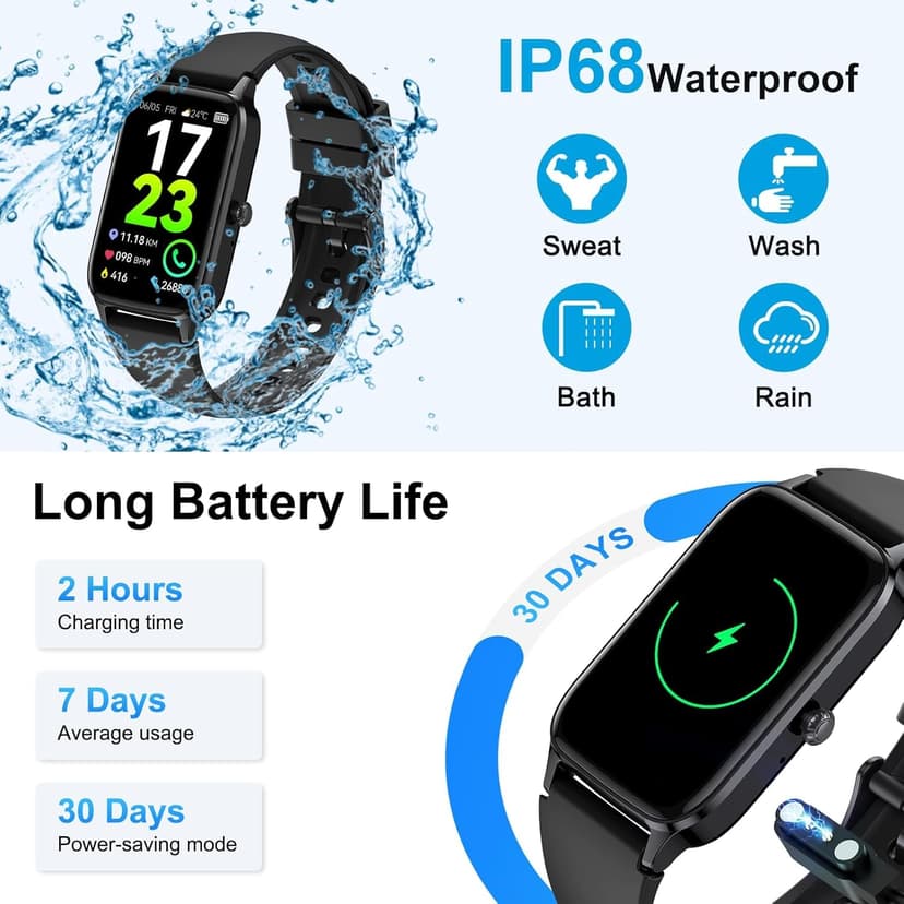 Smart Watch for Men Women(Answer/Make Call), 2025 Fitness Activity Tracker 1.57” Smartwatch with Heart Rate/Sleep Monitor/Pedometer/Calories/110+ Sports, IP68 Waterproof Fitness Watch for Android iOS