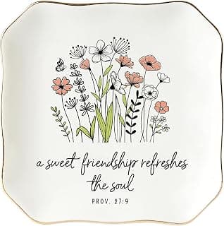 Soul Sister Gift for Women Christian - Sweet Friendship 4.5"X4.5" Floral Ceramic Jewelry Dish Tray - Tricket Dish HEXMOZ Friendship Gifts for Women Friends - Best Friend Birthday Gift Ideas B0FHHBVHR6