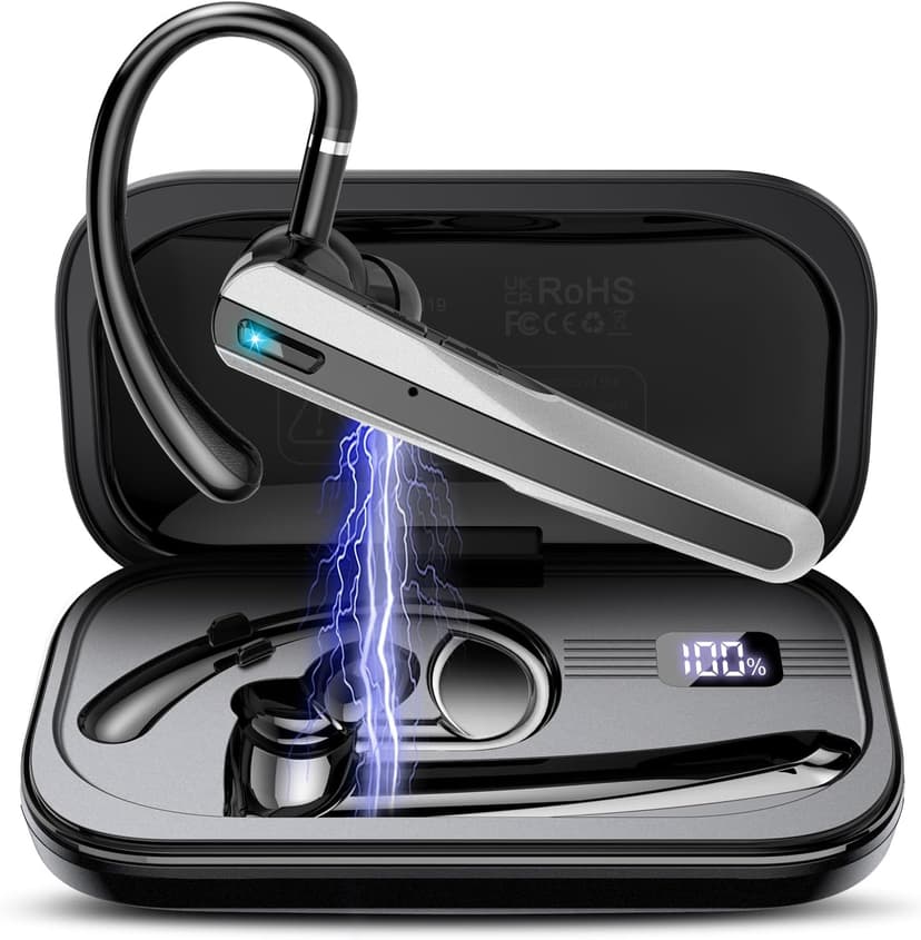 Atheewon Bluetooth Headset V5.3, Wireless Headset with ENC Noise Canceling Mic, 120Hrs Talk Single-Ear Bluetooth Earpiece, LED Display, IP7 Waterproof Hand-Free Earphone for Business/Trucker/Driver