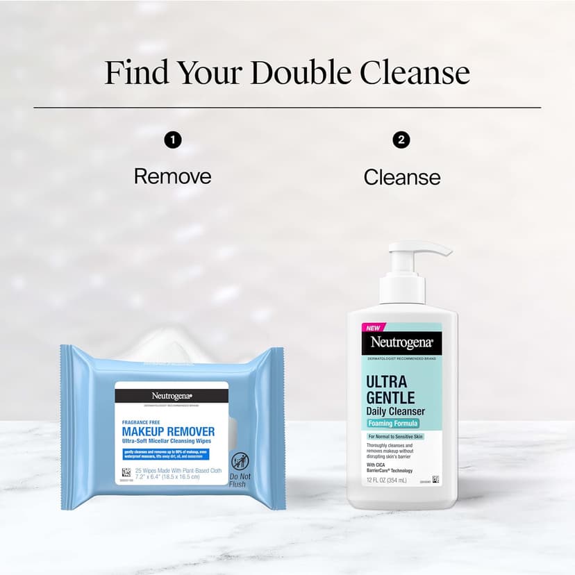Neutrogena Makeup Remover Wipes, Daily Single Face Cleansing Towelettes, Makeup Removing Cleansing Wipes Removes Dirt & Oil, Alcohol-Free Face Towelettes, 20 ct