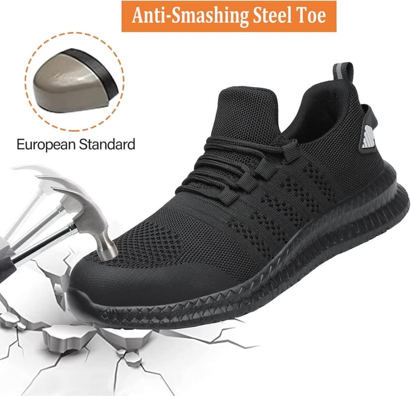 Steel Toe Shoes for Men and Women Comfortable Lightweight Work Safety Shoes Puncture Proof Slip Resistant Indestructible Sneakers Construction Work Utility