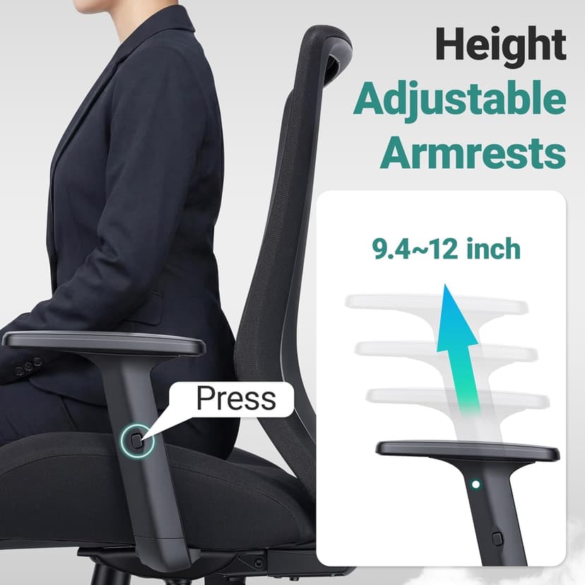 Big and Tall Home Office Desk Chair 500lb Capacity for Heavy People, Ergonomic Wide Mesh Desk Chair with Stepless Recline & Lock, 5.5" Thick Cushion, High Back, Adjustable Height & Armrests